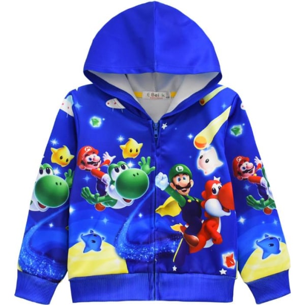 Super Mario Bros 3D-tryck Barn Full Zip Hoodie Jacka Huvtröja Topp A 140cm