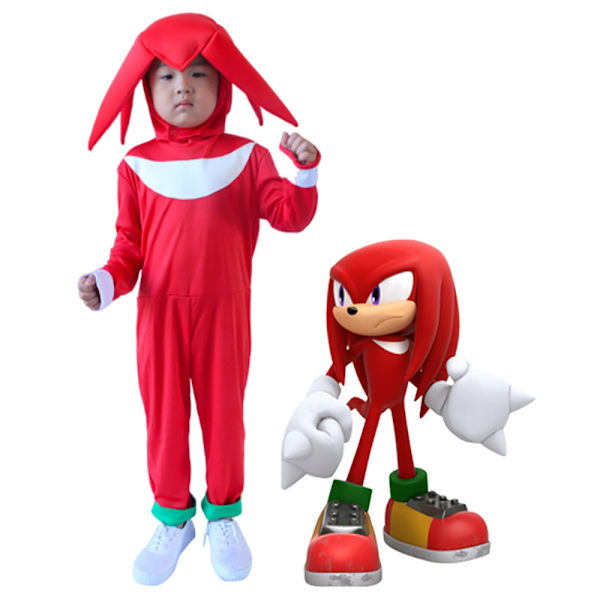 Sonic The Hedgehog Cosplay Kostym Kläder för Barn Pojkar Flickor Knuckles Jumpsuit + Mask + Handskar 5-7 år = EU 110-122