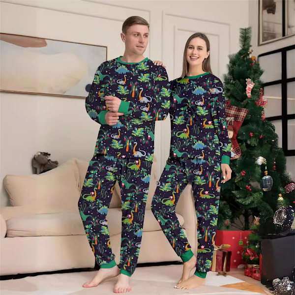 Julpyjamas för familjen - matchande dinosaurie-tryckta pyjamas för barn, spädbarn och vuxna Men M