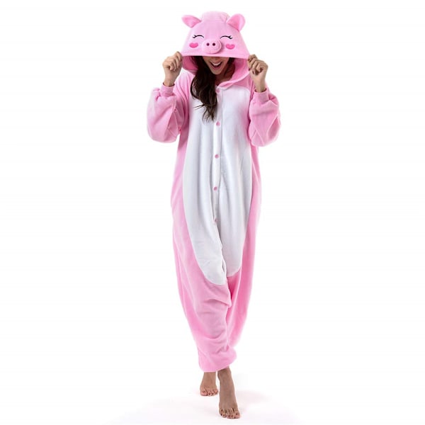 Jule-onesie til kvinder hætteklædt jumpsuit lynlås romper pyjamas nattøj B M
