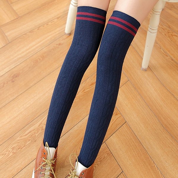 Dame Sexy Stretch Stripete Vridde Strømper Vinter Utendørs Navy