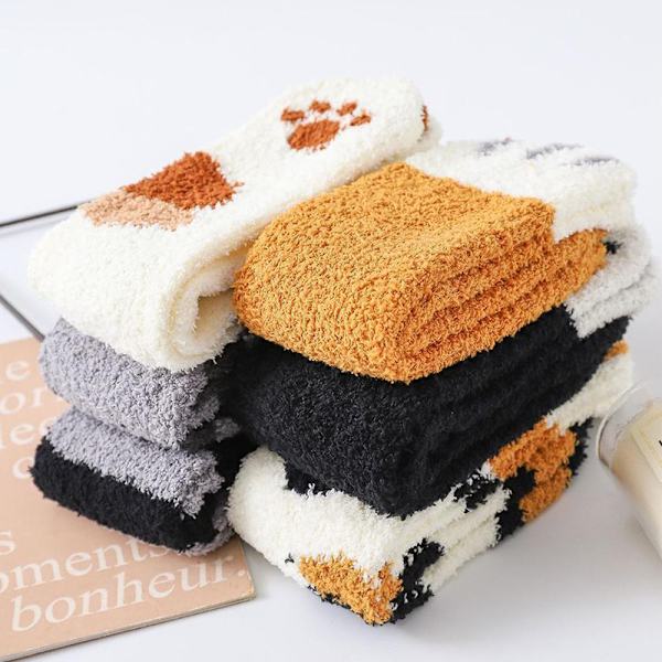 Varmare kattfotspår korallfleece strumpor barn handduk golvstrumpor black dot