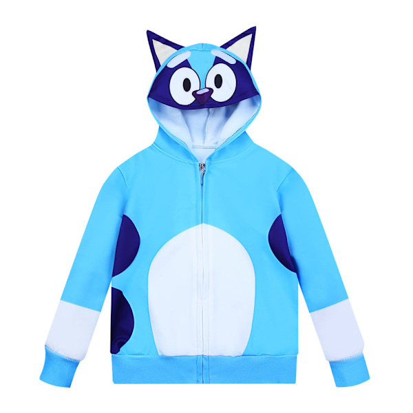 BingoBluey Cartoon Print Hoodies Coat Kids Casual Jacket Zipper Hooded Outerwear Blue 150cm