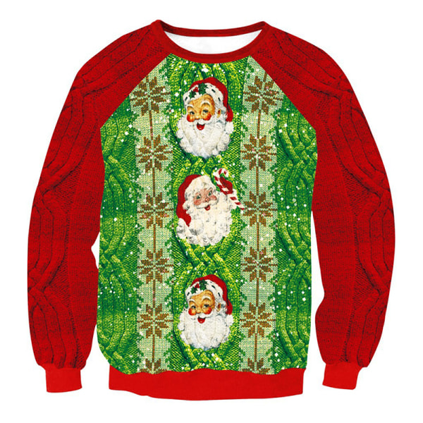 Jul 3D Print Ugly långärmad tröja T-shirt Pullover Xmas Top Red Santa Claus L