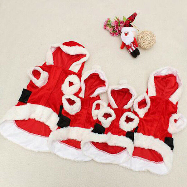 Husdjur Jul Jultomten Kostym Katt Hund Kläder Chihuahua Valp Red Coat XS