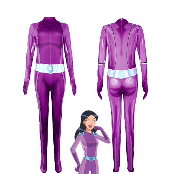 Totally Spies Clover Ewing Alexandra Cosplay -asu aikuisille ja lapsille, haalarit, trikoot, Halloween Zentai -bodypuku Purple 140cm