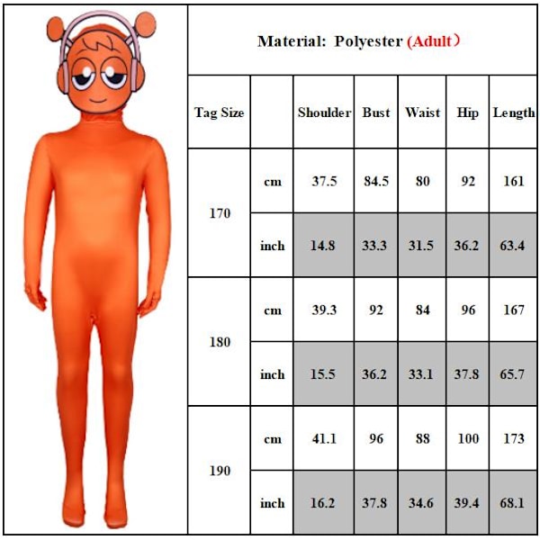 Sprunki Incredibox Barn Jumpsuit med Huvudbonad Outfit Kostym Långärmad Dragkedja Playsuit för Vuxen & Barn Orange 110cm