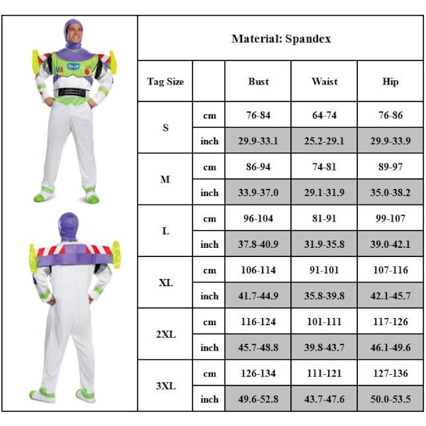 Toy Story Buzz Lightyear Jumpsuits för Män och Kvinnor - Promenad, Cartoon, Scenframträdande, Cosplay Kostymer 3XL