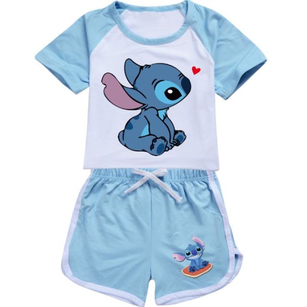 Barn Lilo och Stitch T-shirt Shorts Nattkläder Set Casual Pojkar Flickor Sovkläder Light Blue 11-12 Years