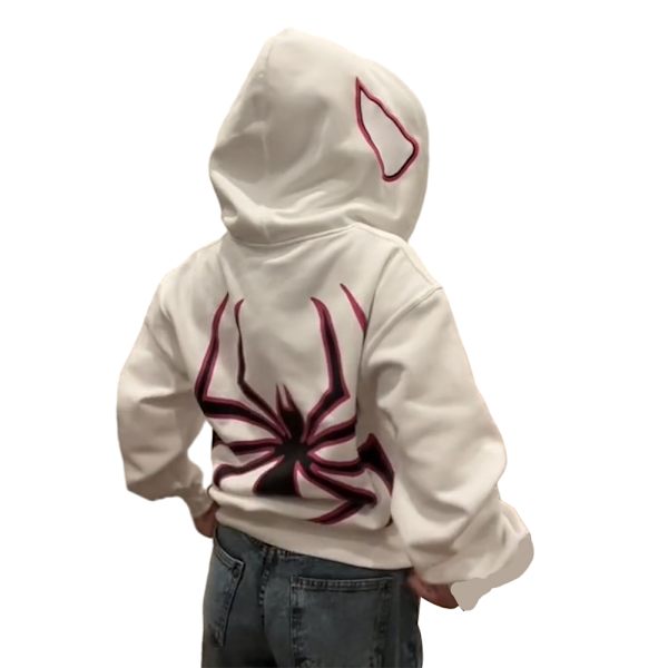 Hættetrøje til mænd og kvinder, Hip Hop Punk Spider Print Sweatshirt Pullover white 3XL
