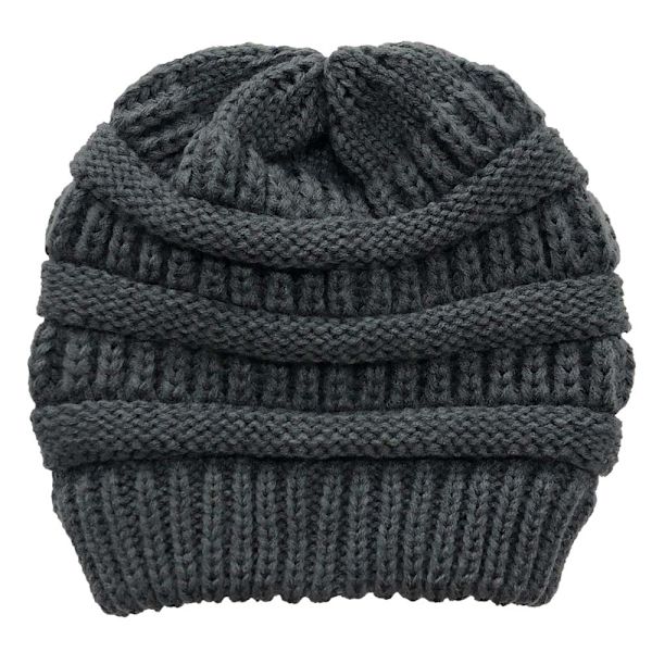 Vinter Kvinder Messy Bun Hestehale Strikket Hue Strækbar Beanie Hat Dark gray