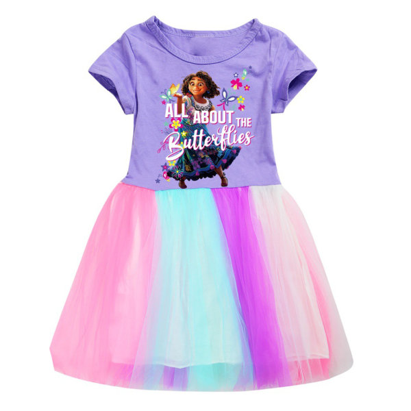 Encanto Mirabel Printed Rainbow Tutu Tyll Skjorta Klänning Barn Tjej purple 11-12Years = EU146-152