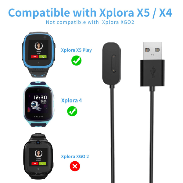Kompatibel med Xplora X4 Xplora X5 Xplora X5 Play USB laddare Black