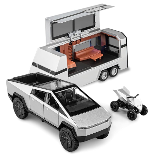 Miniatyrmodell av Teslas Cybertruck Pickup - Gjutna leksaksfordon i metall Silver