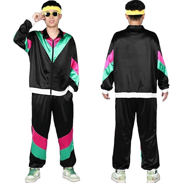 80-tals Sportkläder för Män, 80-tals Kläder för Kvinnor/Män, 90-tals Hip-hop Träningsoverall för Fester, Halloween-Outfits Black Blue M