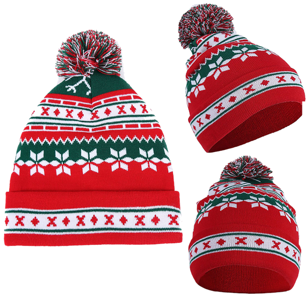 Män Kvinnor Jul Vinter Ull Kabel Stickad Bobble Mössa Xams Pom Cap