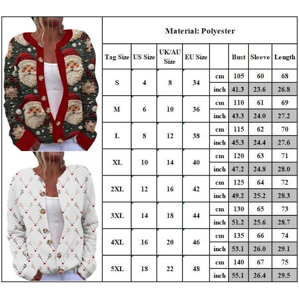 Ful Jultröja för Kvinnor Söt Jul Öppen Framknappad Tröja Koftor Höst Vinter Stickad Ytterkläder Kappa A L