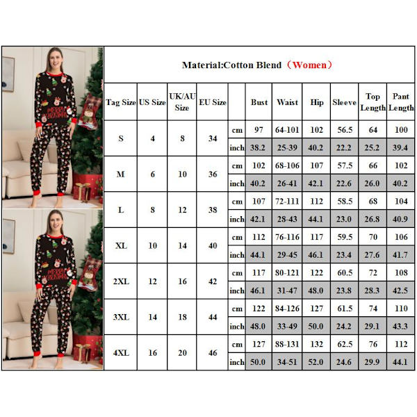 Yhteensopivat perhepyjamat jouluksi, pyjamat, yöasut Mom 4XL