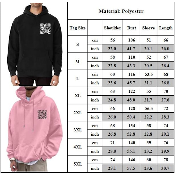 Rolig Fu QR-kod Hoodie, Skämt Rolig Hoodie Unisex, Vinter Tjock Tröja Black 5XL