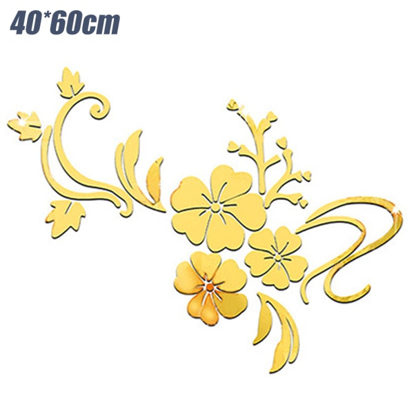 Självhäftande Flower Vine Väggspegel Klistermärke Hemdekorationer Gold 40x60cm