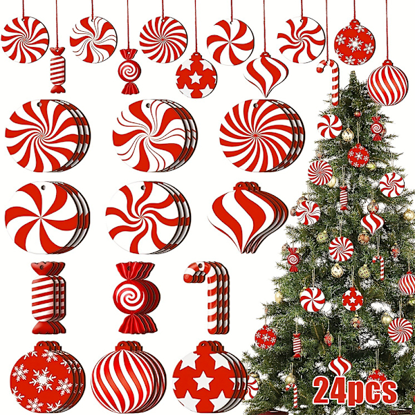 24 st julgransprydnader med lollipop-formade pepparkakor för julgransdekorationer 24PCS