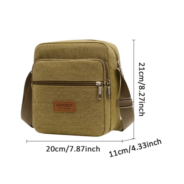 Herr Resväska Canvas Crossbody Väska Skola Dragkedja Axelväska khaki