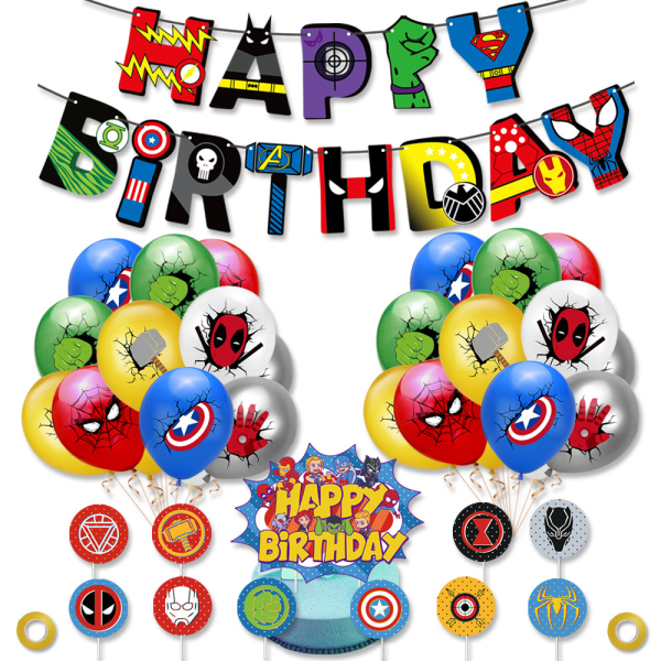 Superhjälte Grattis på födelsedagen dekoration ballonger Banner Set barn