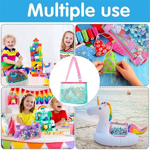 Beach Toy Mesh Bag Kid Shell Collect-väskor Sandväskor med remmar Pink