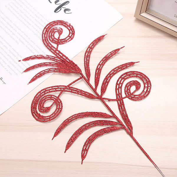 5 st Konstgjorda Glitter Ormbunke Blad Julgran DIY Festdekor Red 5pcs