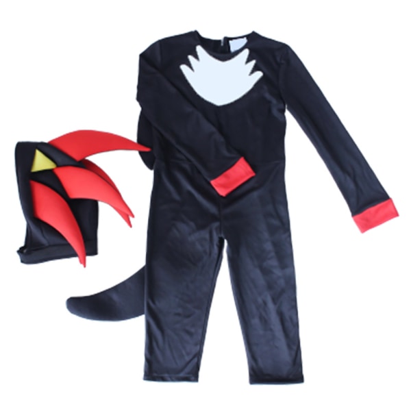Sonic The Hedgehog Cosplay Kostymkläder för barn Pojkar Flickor Shadow Jumpsuit + Mask + Handskar 3-4 år = EU 92-98
