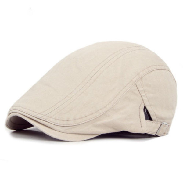 Platt topp andningsbar tidningspojke hatt basker keps herr bomullskeps beige