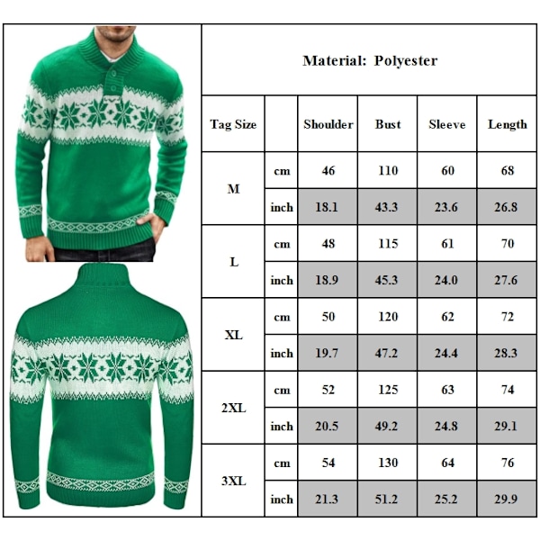 Herrarnas Jultröja Fula Stickade Jultröja Casual Snöflinga Tröja Stickad Tröja Green XL