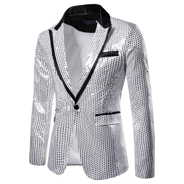 Blank kostymjacka för män, Män glänsande paljettblazer Smoking Fest Middag Bal En knapp kostymjacka Rockar för män Silver 2XL