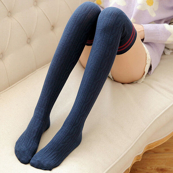Dame Sexy Stretch Stripete Vridde Strømper Vinter Utendørs Navy