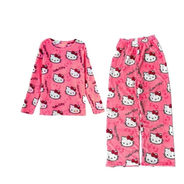 Hello Kitty Pyjamas Dam Koftor & Byxor Set Sovkläder Nattkläder Loungewear Rose Red M