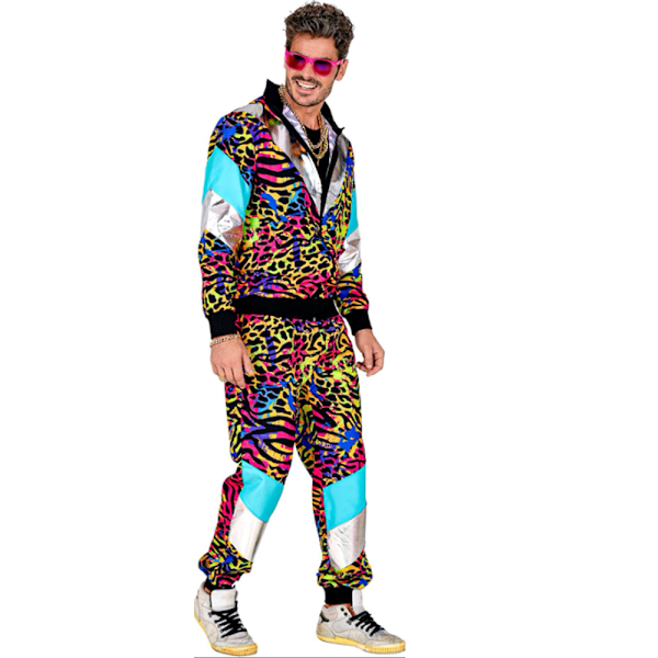 Herre 2 stk 80-talls 90-talls antrekk for menn Hippie vindjakke og bukse sett Neon Disco Halloween Party kostyme klær C M