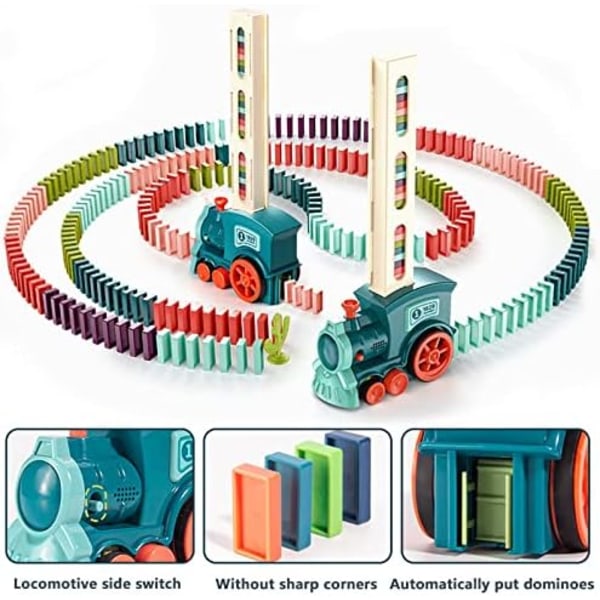 Domino Togsett med 60 Dominobrikker, Automatisk Domino Bygge- og Stableleke Dominotogsett for Barn Pink