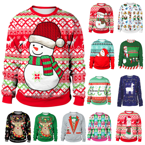 Jul Män Kvinnor Ugly Couple Sweater Xmas Casual Novelty Pullover C Style 2XL