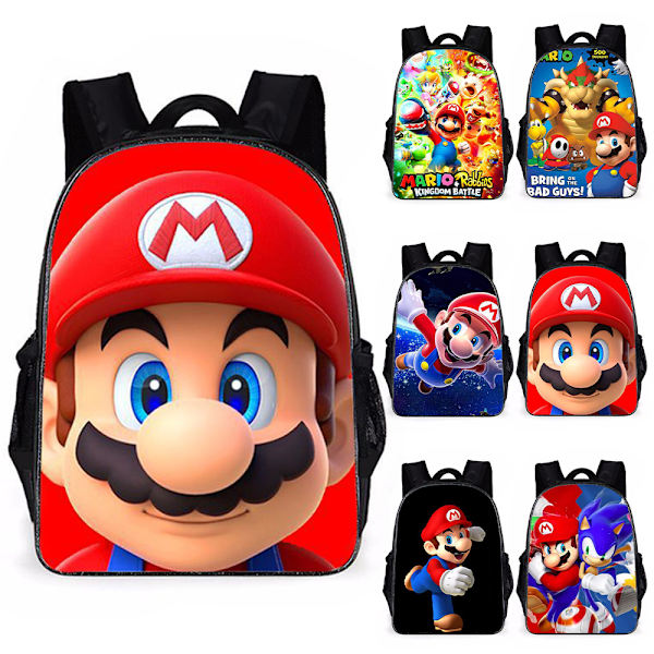 Super Mario Trykk Ryggsekk Barn Gutter Jenter Skole Skulderveske Ryggsekk Bokveske C
