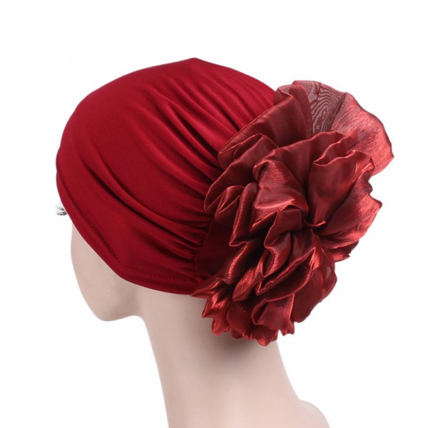 Kvinnor Head Wrap Hat Stretch Stor blommössa Cap vindtät wine red