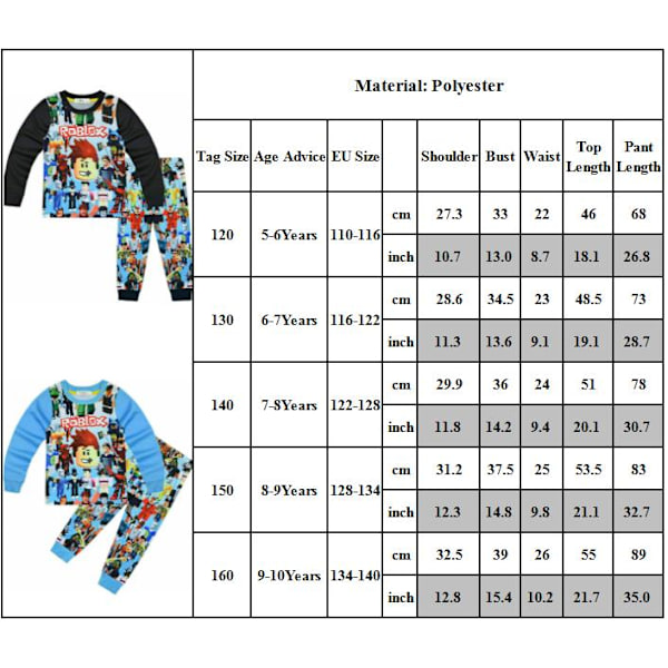 Barn Roblox Pyjamas Set Långärmad sweatshirt Byxor Loungewear black 120cm