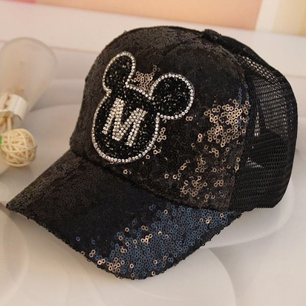 Barn Sequin Mickey Mouse Tryck Baseball Cap Mössor Cap Utomhus Black