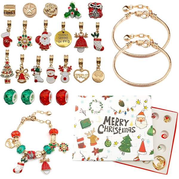 Kids Girls Jul Nedräkning Adventskalender Armband DIY Kit golden