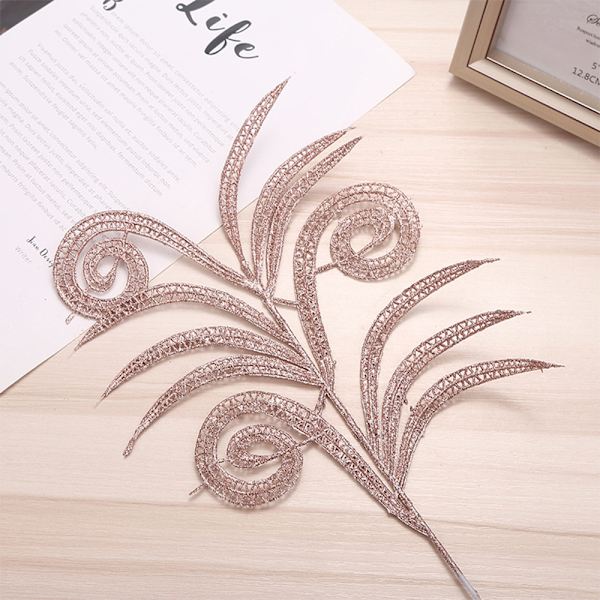 5 st Konstgjorda Glitter Ormbunke Blad Julgran DIY Festdekor Rose Golden 5pcs