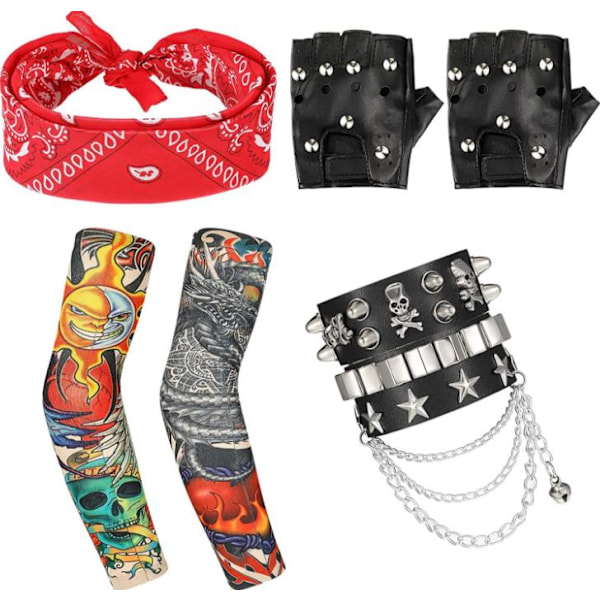 5 stk. 80-talls Hippie Kostymesett for Menn Pannebånd Hansker Med Briller 5PCS