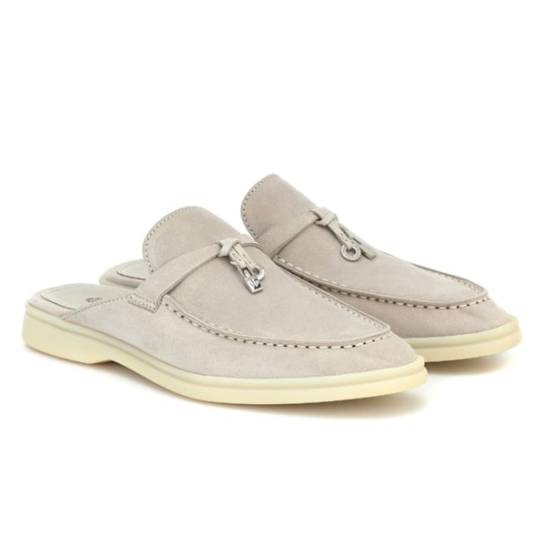 LORO PIANA Charms Walk utsmyckade mockasiner i mocka White Grey 40