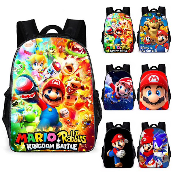 Super Mario Print Ryggsäck Barn Pojkar Flickor Skola Axelväska Ryggsäck Bokväska F