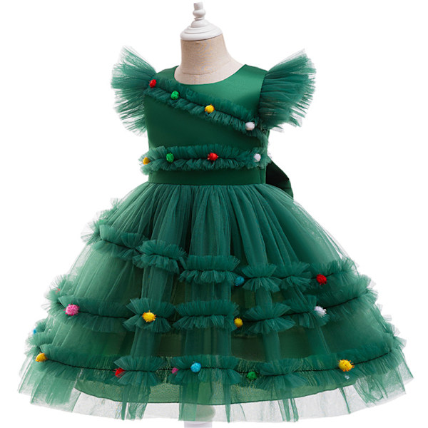 Flickors Julgran Klänning Rosett Mesh Tulle Tutu Klänning Jul Semester Fest Prinsessa Klänningar, Grön 130cm