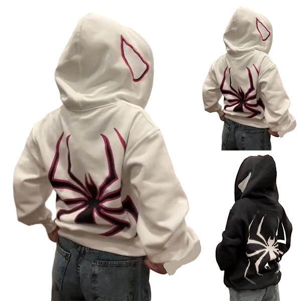 Hættetrøje til mænd og kvinder, Hip Hop Punk Spider Print Sweatshirt Pullover white M