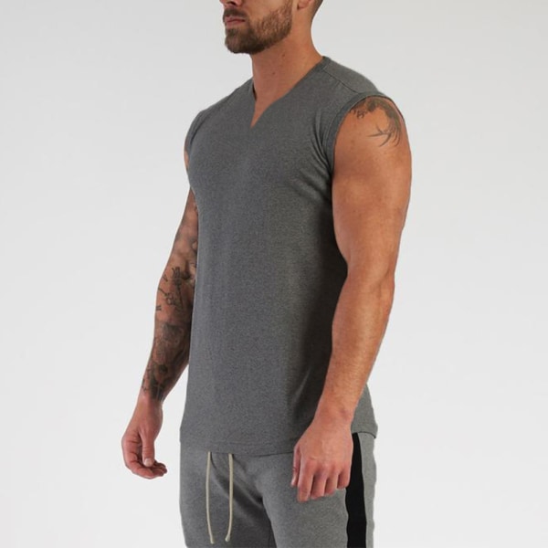 Män V-halsväst Tank ärmlös Casual Muscle T-Shirt Toppsporter grey 2XL